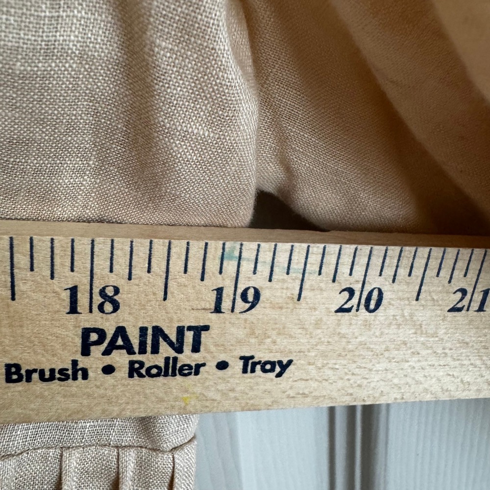 Vintage Linen Embroidered Blouse Tan Scalloped Trim Size 16 Boho Coastal Grandma - Picture 7 of 9
